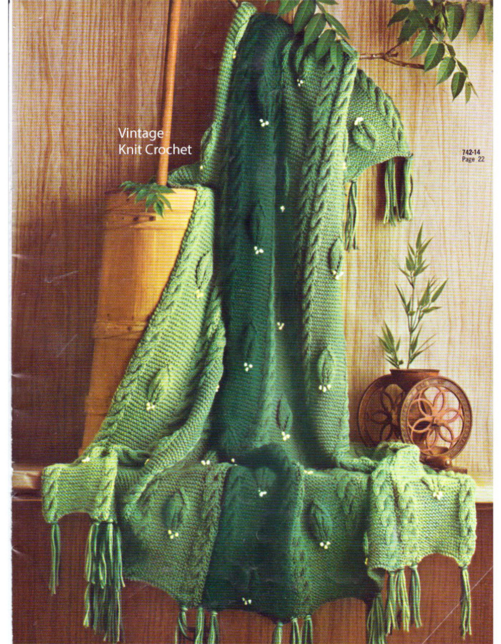 Cable Afghan Knitting Pattern, Raised Leaf, No 742-14