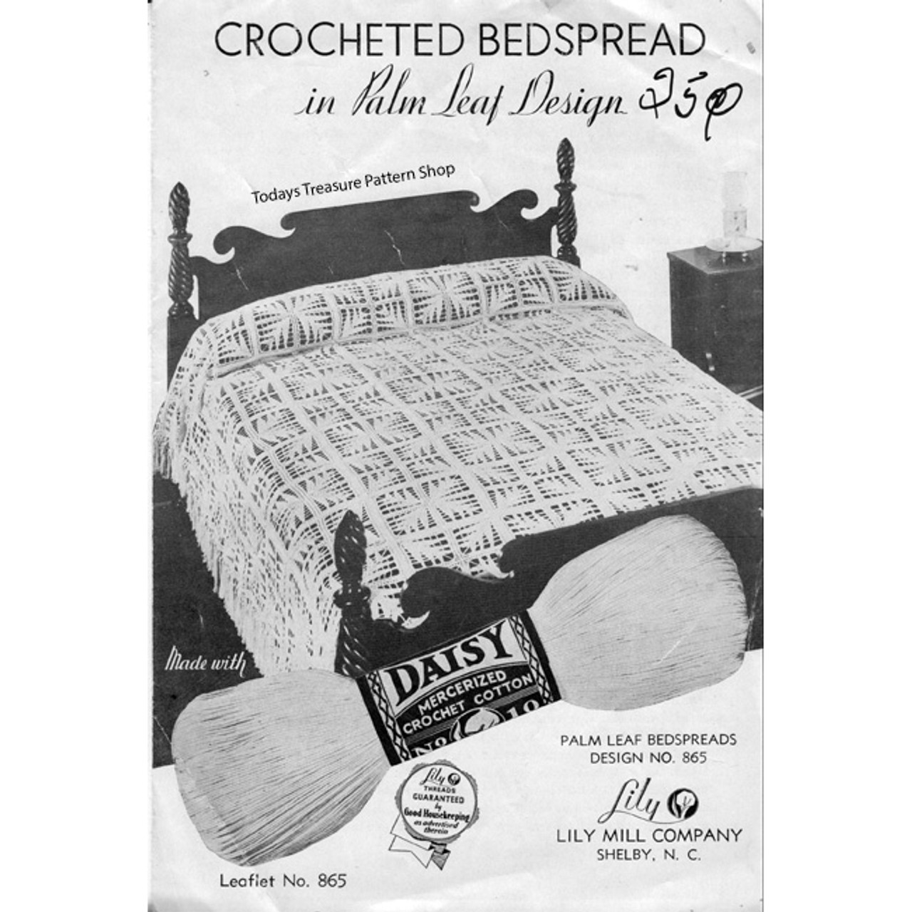 Vintage Crochet Bedspread Pattern in Palm Leaf Medallions