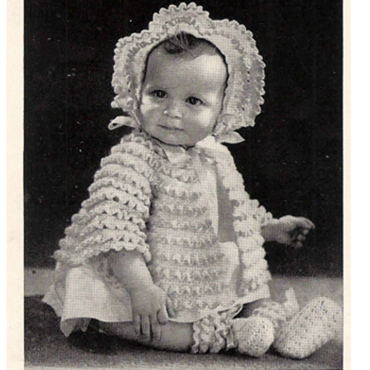 Ruffled Baby Jacket Bonnet Crochet Pattern 