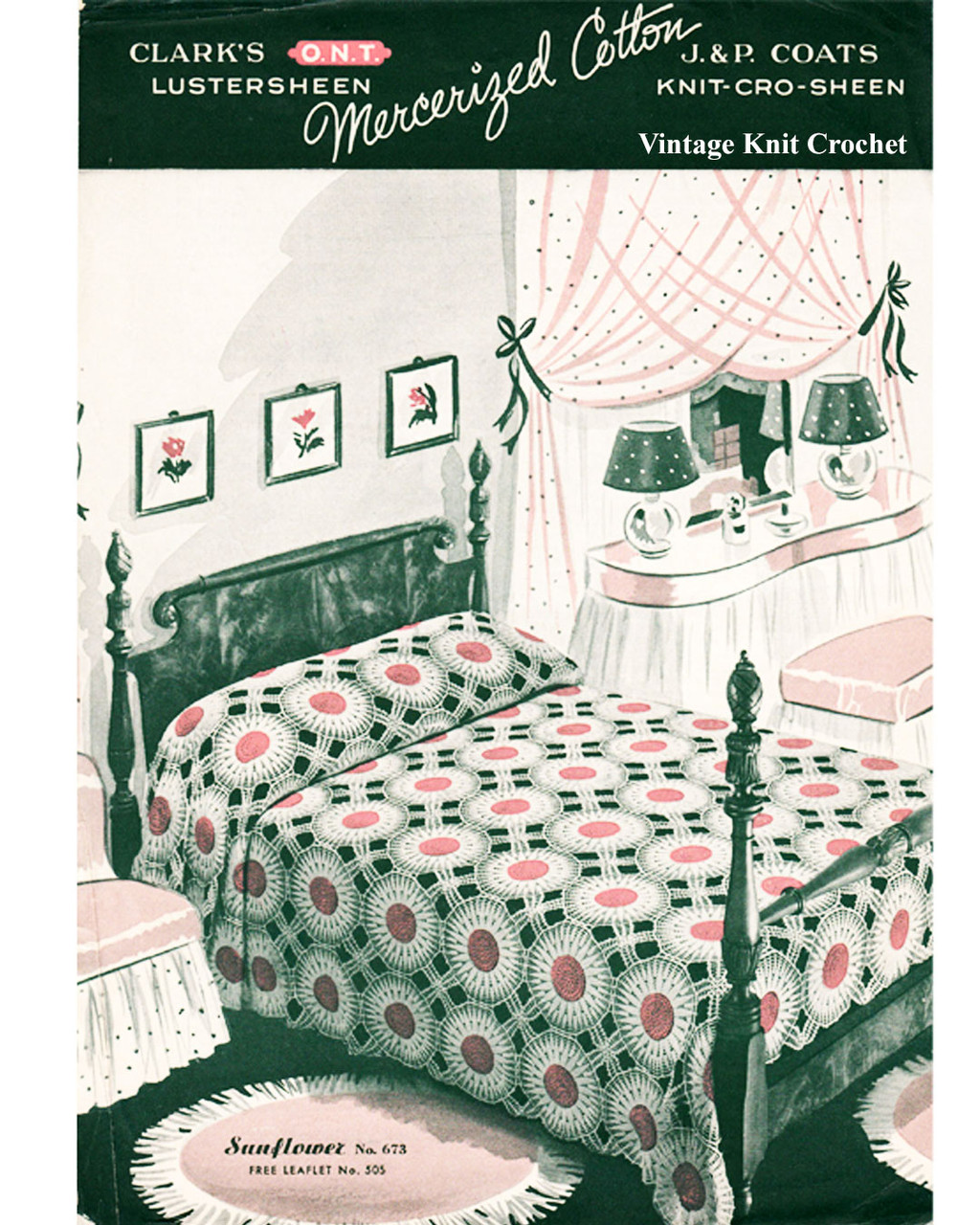 Coats Clarks Leaflet No 505, Crochet Sunflower Bedspread, Vintage 1939