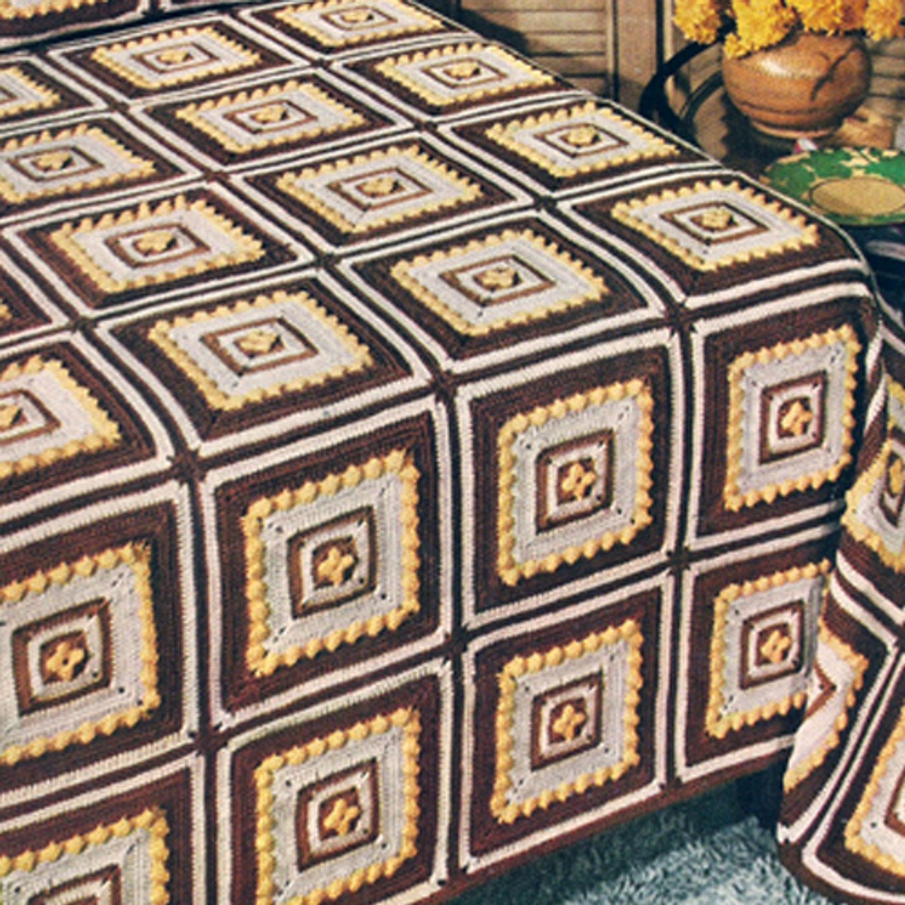 Vintage Granny Square Crochet Bedspread Pattern 