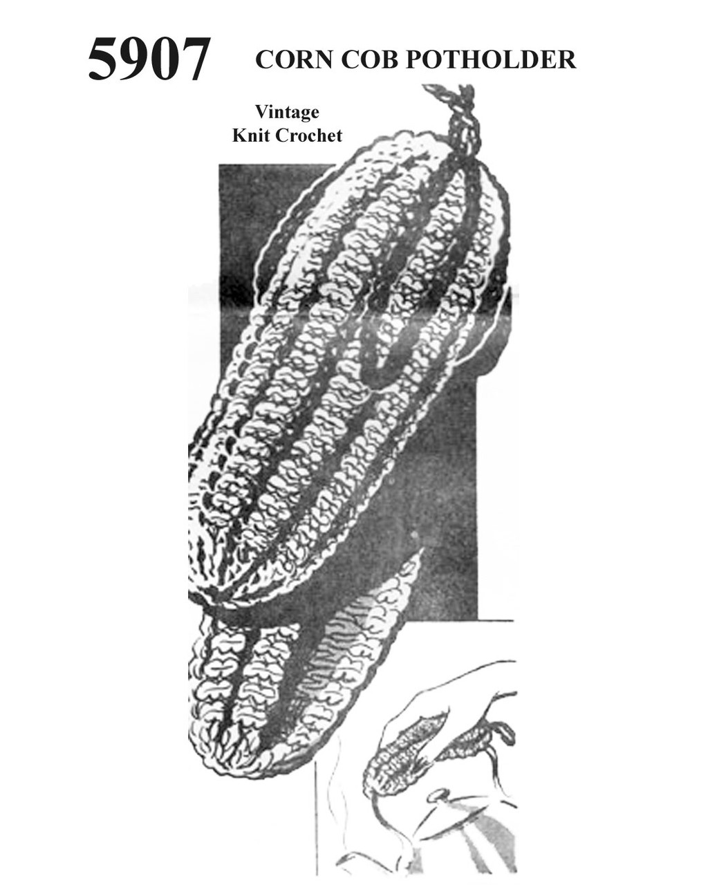 Knitted potholder Pattern, Corn on Cob No 5907