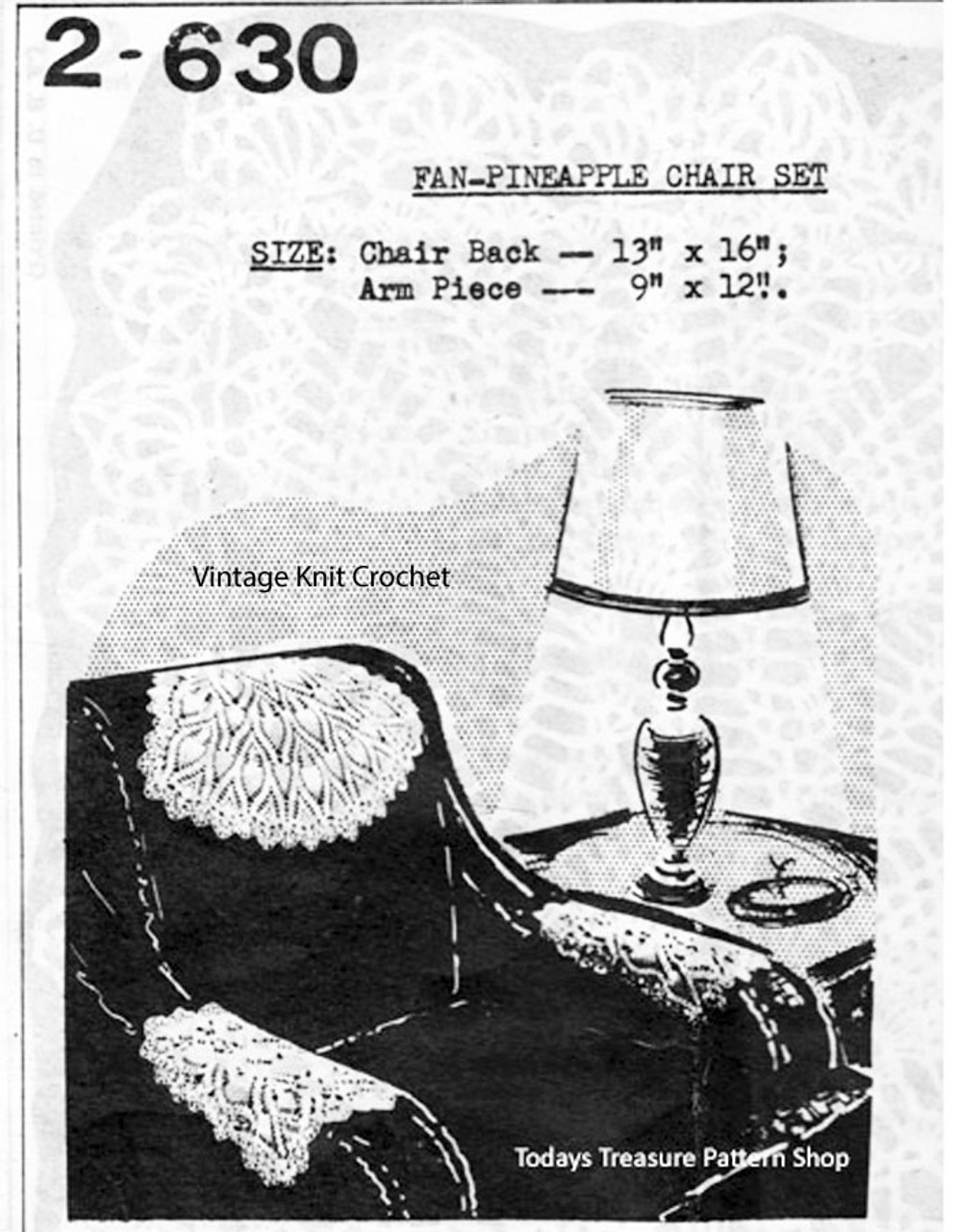 Vintage Pineapple Fan Crochet Chair Set Pattern Design 2630
