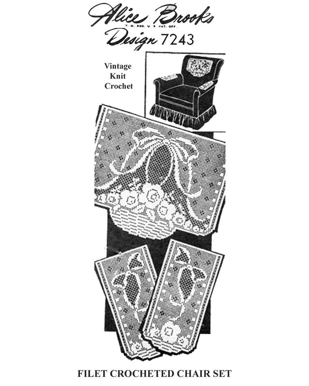 Filet Crochet Flower Basket Chair Doily Pattern Design 7243