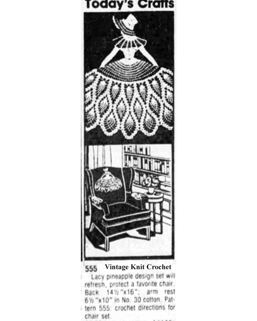 Mail Order Design 555 crocheted chair set newspaper advertisement