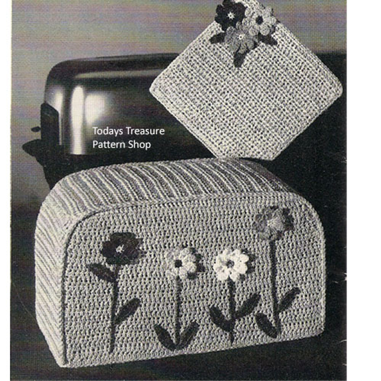 Crochet Toaster Cover Potholder Flower Motif Vintage 1950s crochet-toaster-cover-potholder-flower-motif-vintage-1950s