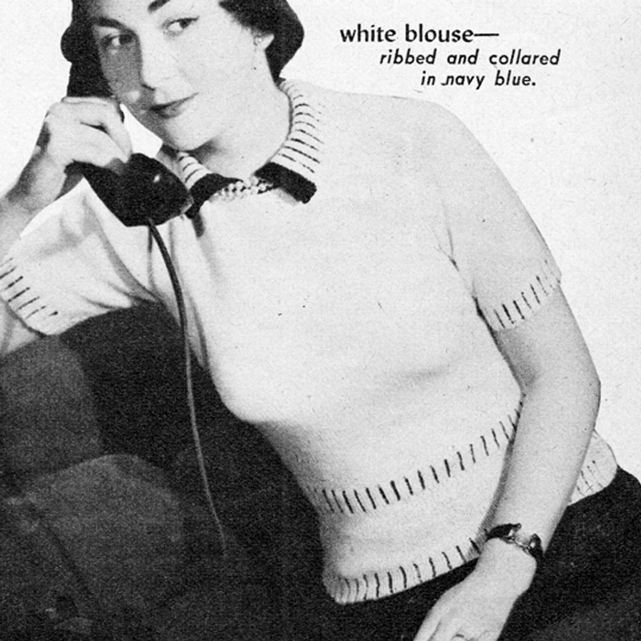 Knitted White Blouse Pattern, Vintage 1950s