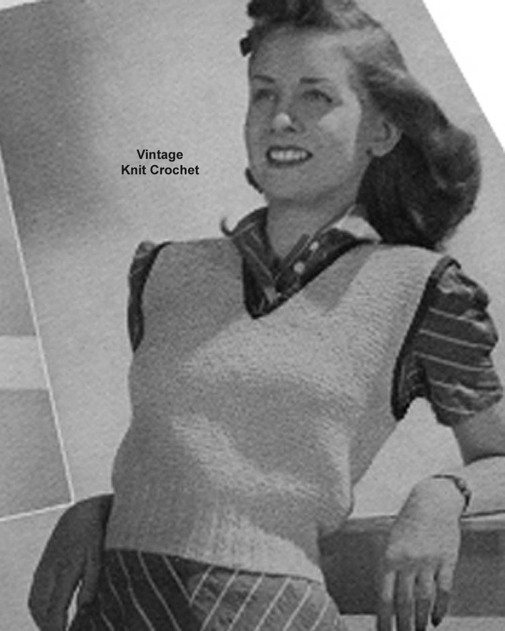 Easy Knitted Sleeveless Pullover Pattern Vintage 1942