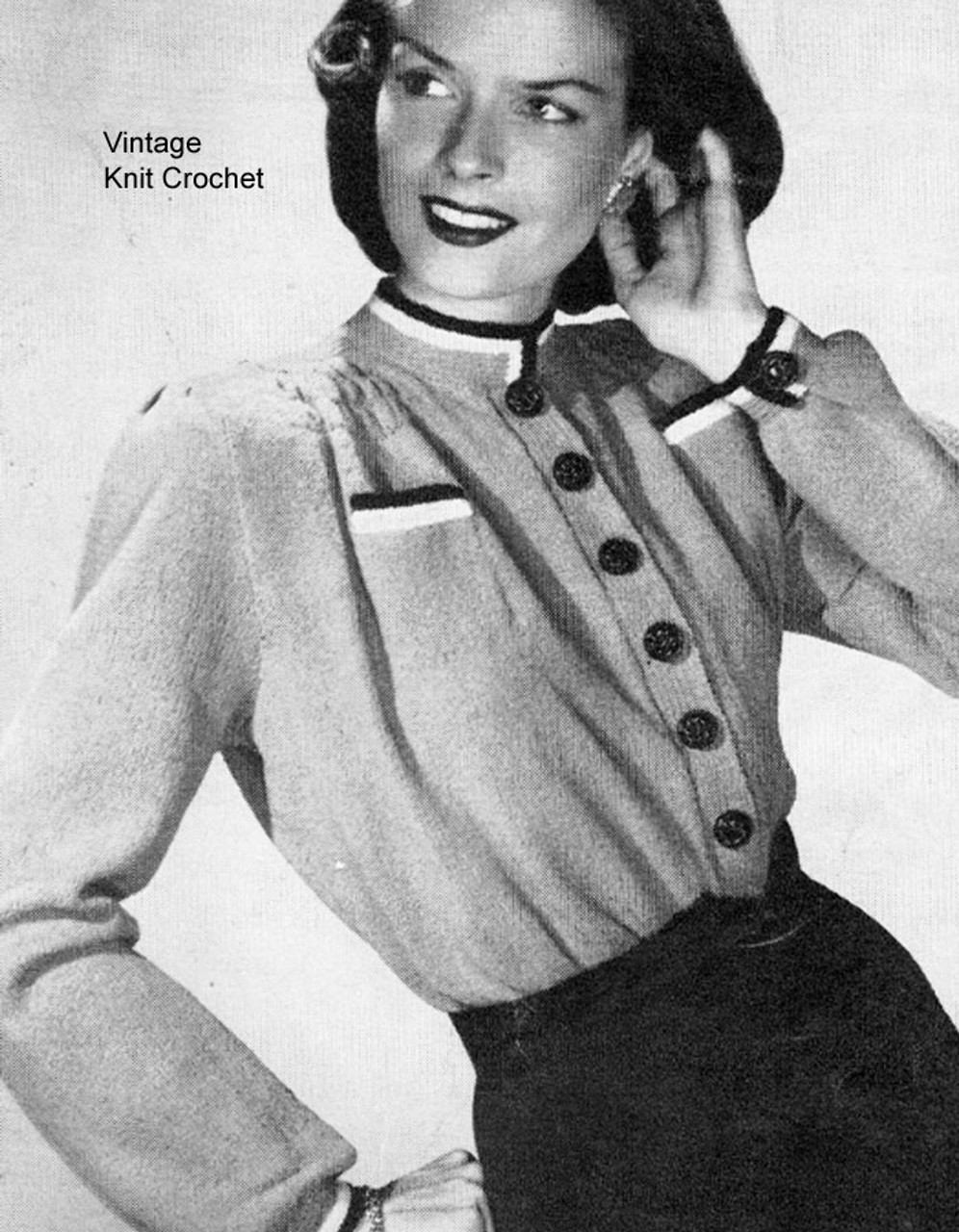 Long Sleeve knitted blouse pattern, vintage 1940's