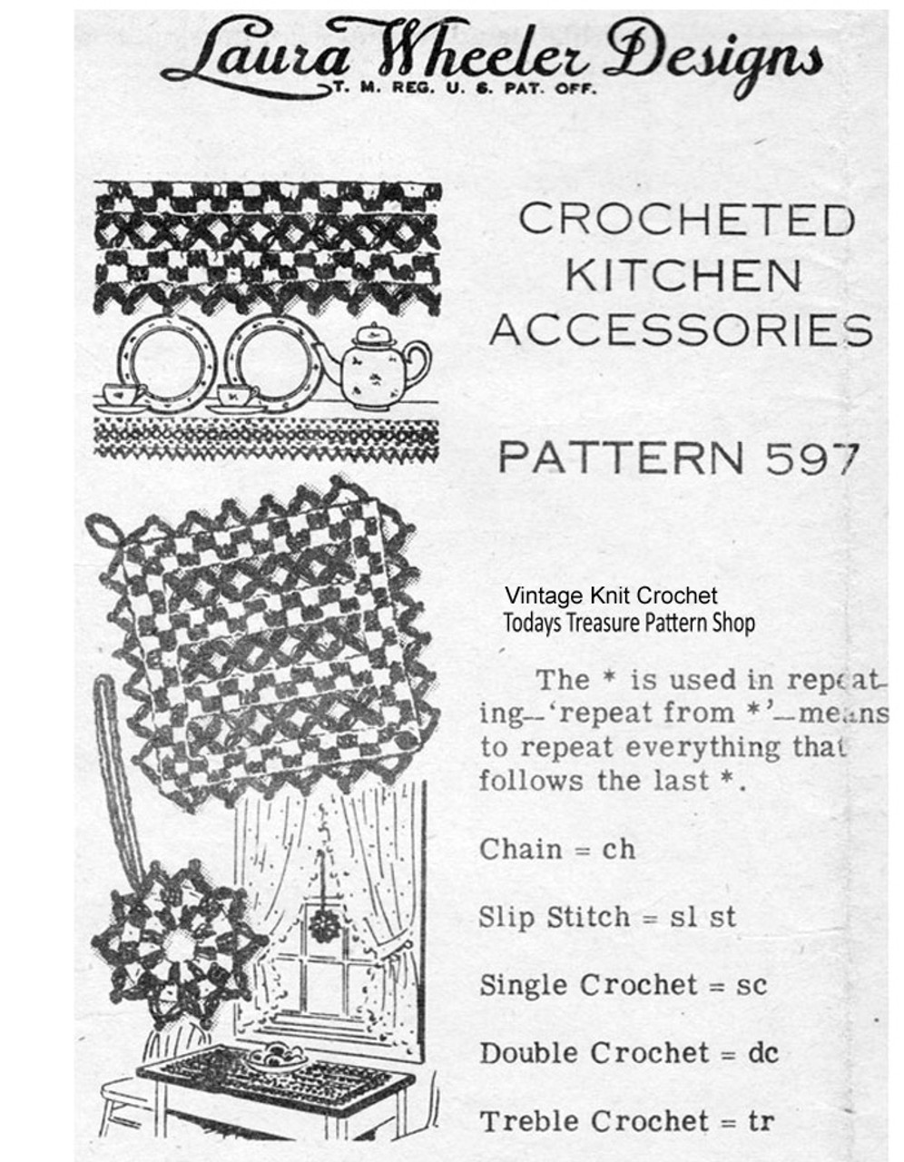 Crocheted Kitchen Potholders Mats Pattern, Design 597