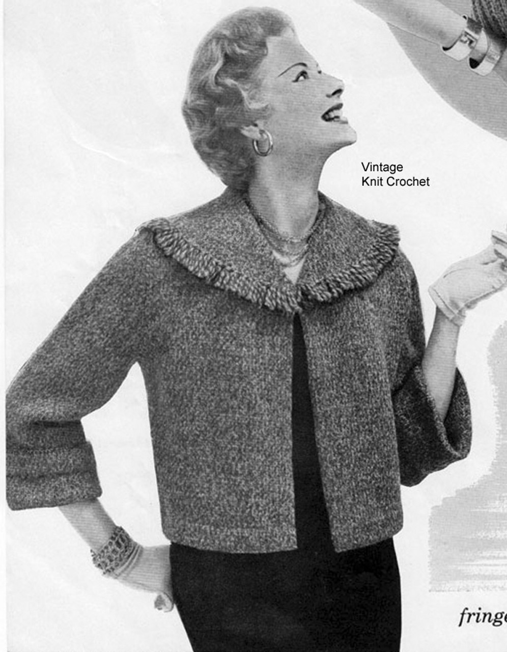 Knitting Pattern Short Tweed Jacket Fringed Collar