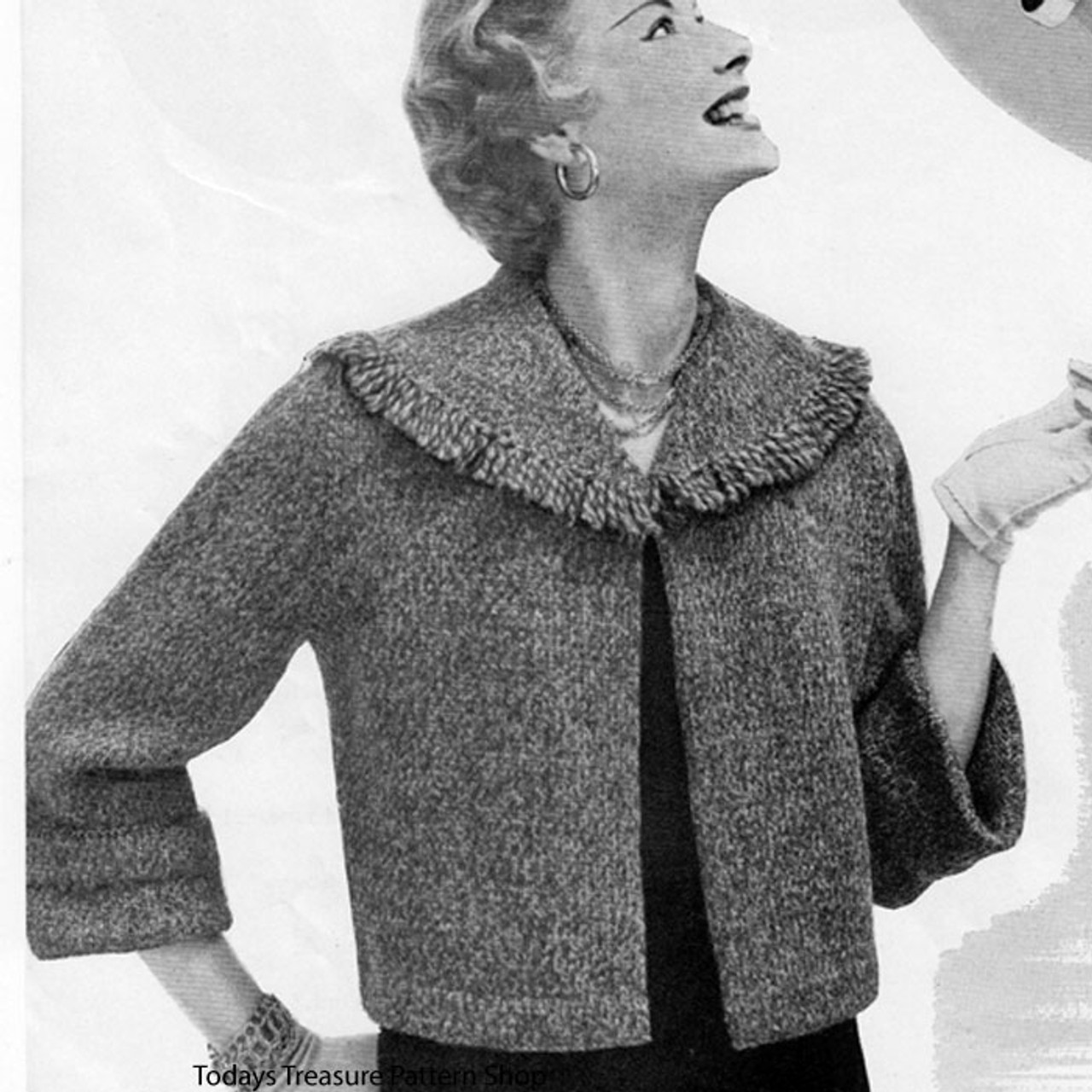 Knitted Tweed Jacket Pattern, Fringed Collar