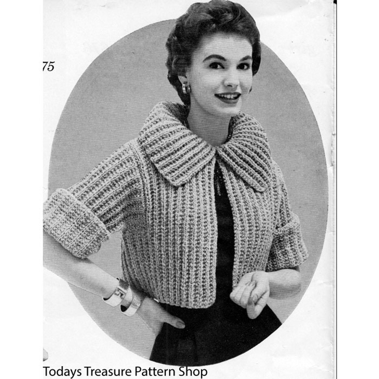 Knitting Pattern Jiffy Knit Short Jacket with Big Collar