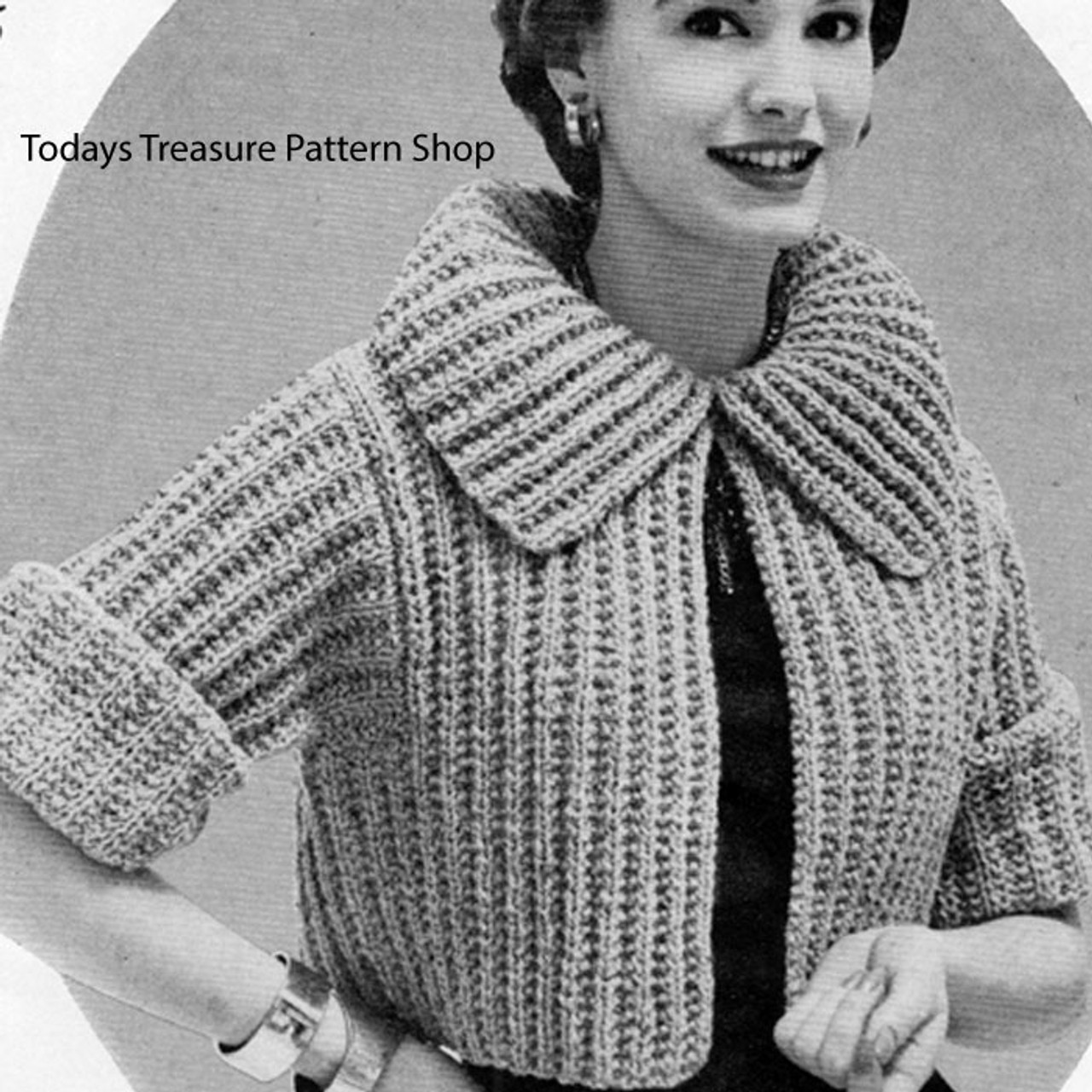 Knitting Pattern Jiffy Knit Short Jacket with Big Collar