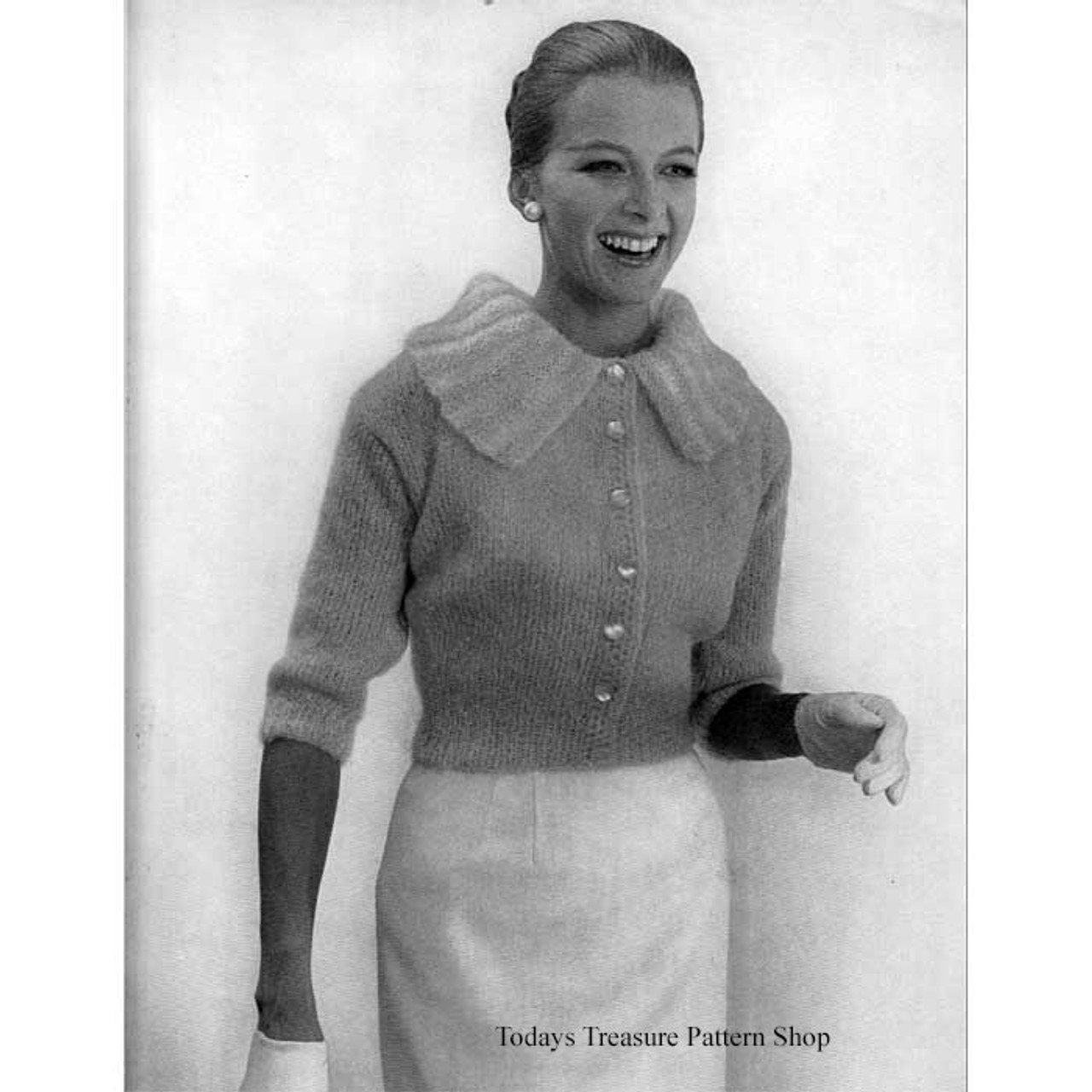 Mohair Cardigan Blouse Knitting Pattern Large Collar