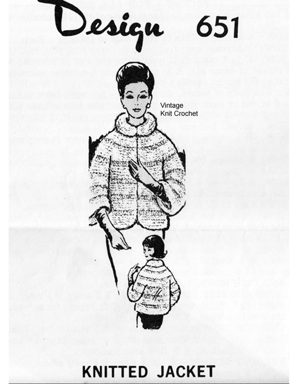 Knitted Mohair Jacket Pattern, Faux Mink, Mail Order 651