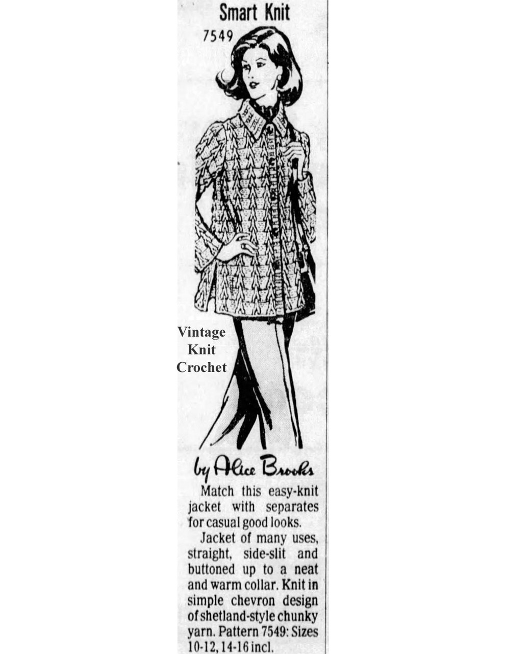 Mail Order Design 7459 Knitted Coat Newspaper Advertisement