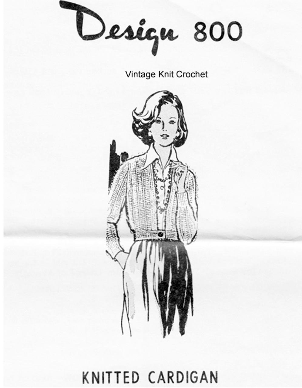 Cardigan Knitting Pattern, Waist Band, Mail Order Design 800