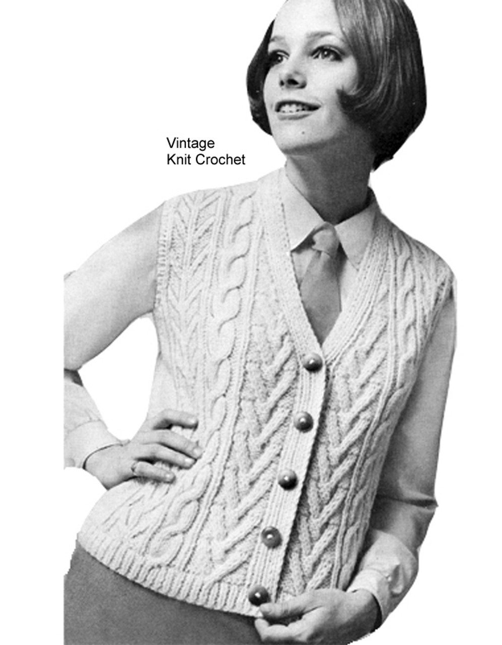 Aran Vest Knitting Pattern, Size 10 to 18