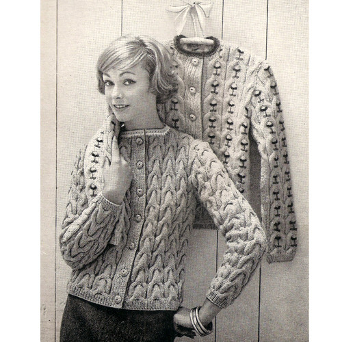 Misses Cable Cardigan Sweater Knitting Pattern Embroidered