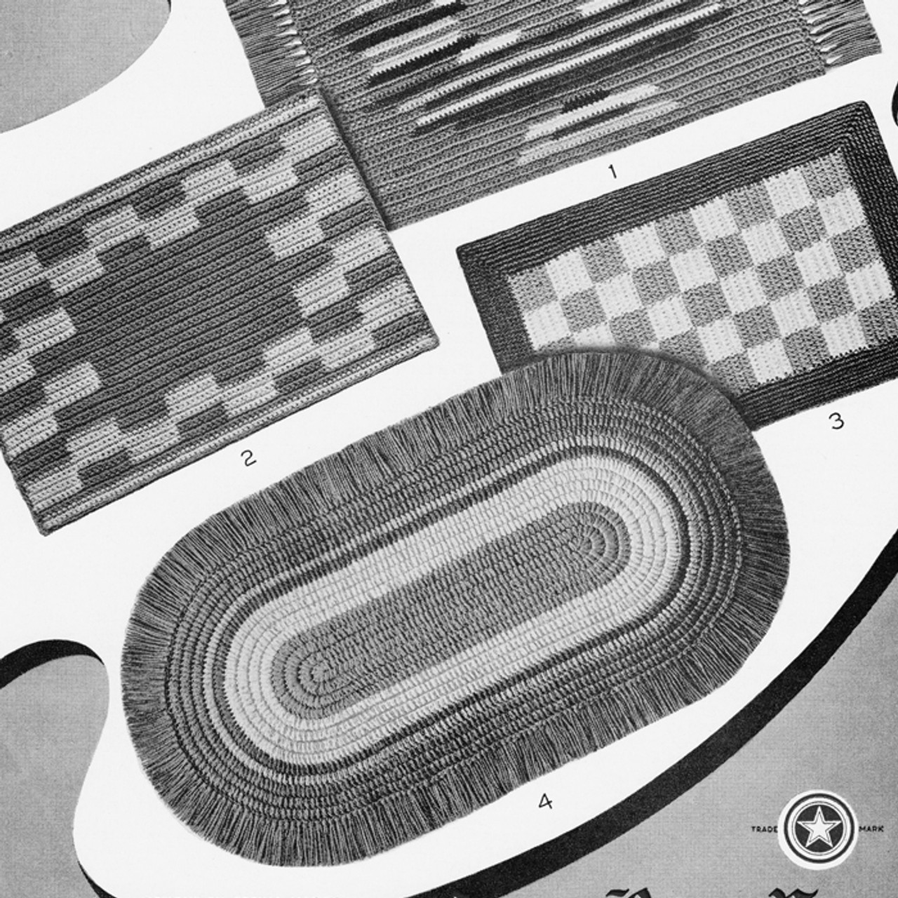 Oblong Checkerboard Area Rugs Pattern, Vintage 1950s