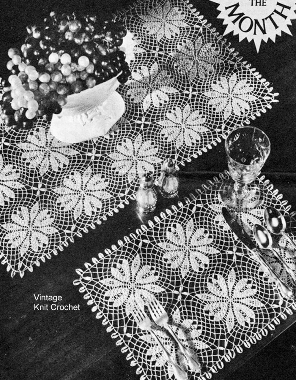 Vintage Crochet Luncheon Set, Crocus Flowers