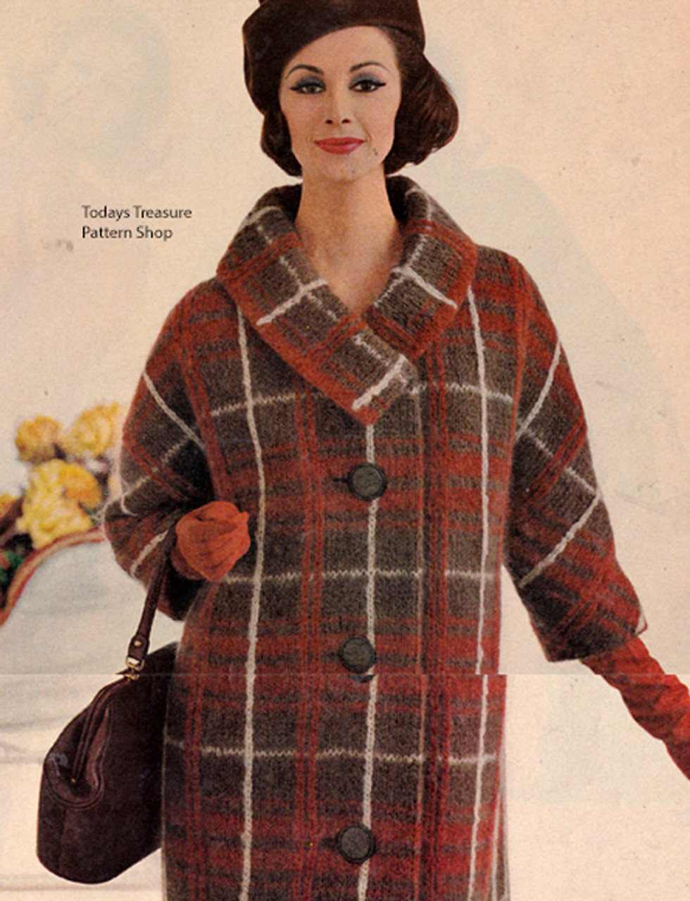 Plaid Coat Knitting Pattern, Vintage 1960, Mohair Yarn