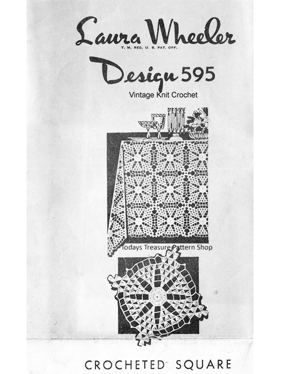 Crochet Tablecloth Pattern, Flower Squares, Mail Order 595