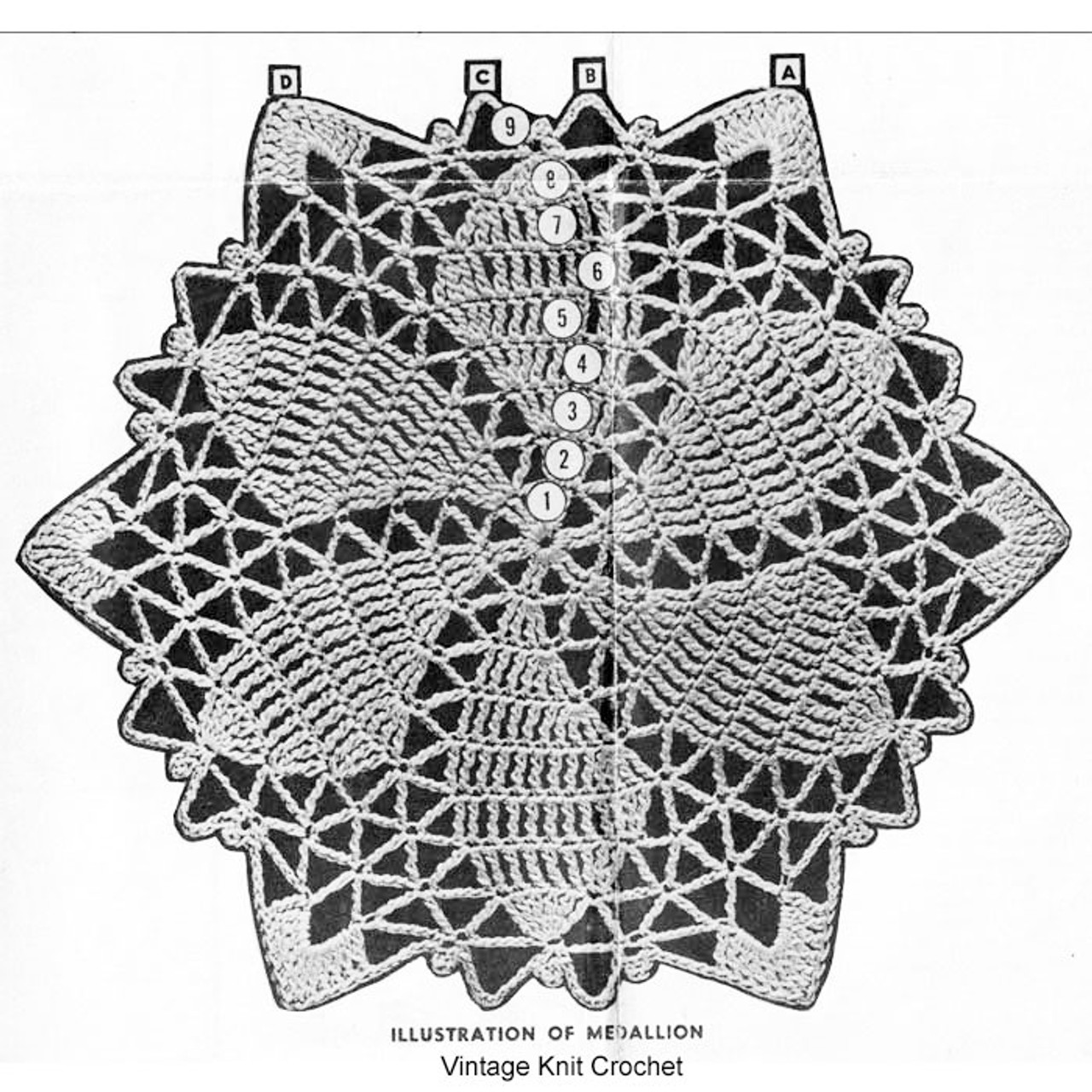 Flower Medallion Crochet Pattern Stitch Illustration, Mail Order 7119