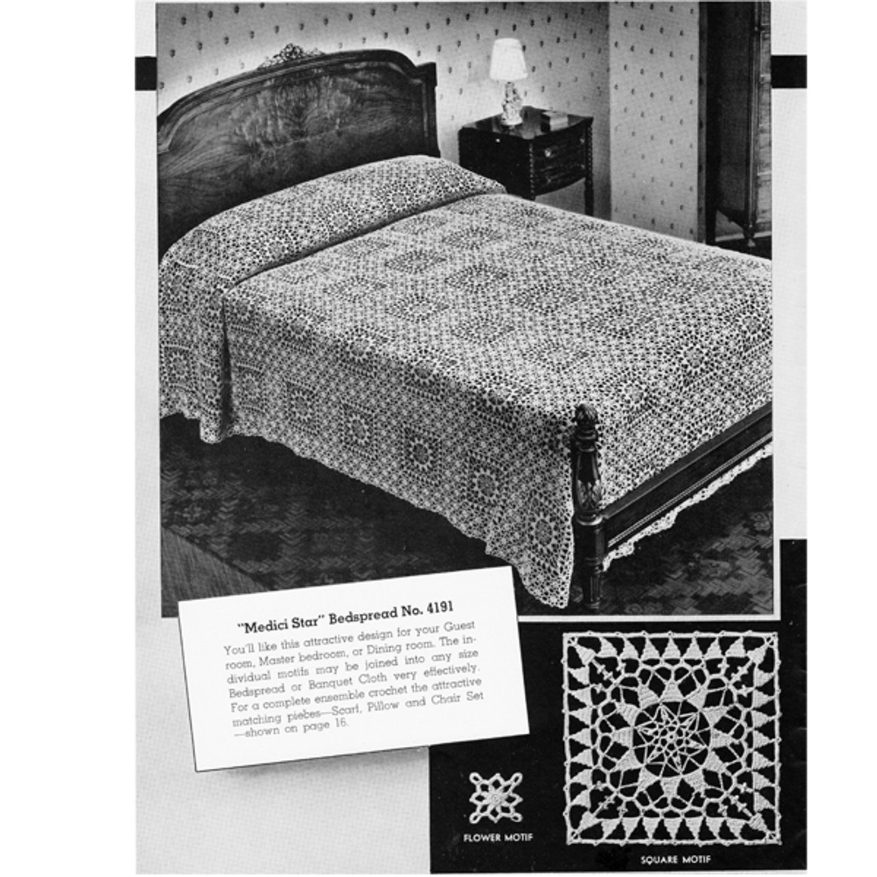 Vintage Crochet Bedspread in Medici Star Blocks