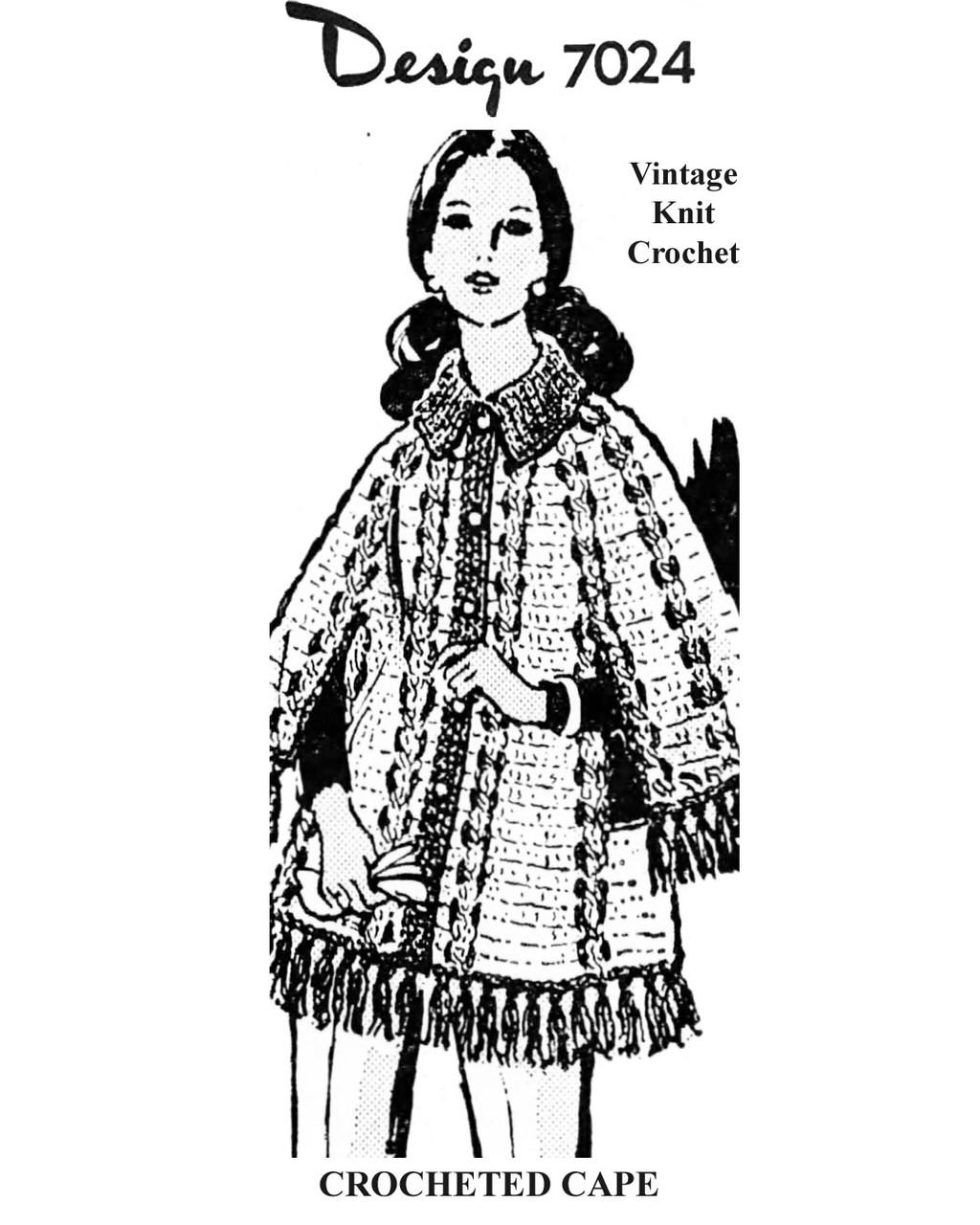 Vintage 1970s Crochet Cape pattern Mail Order Design 7024