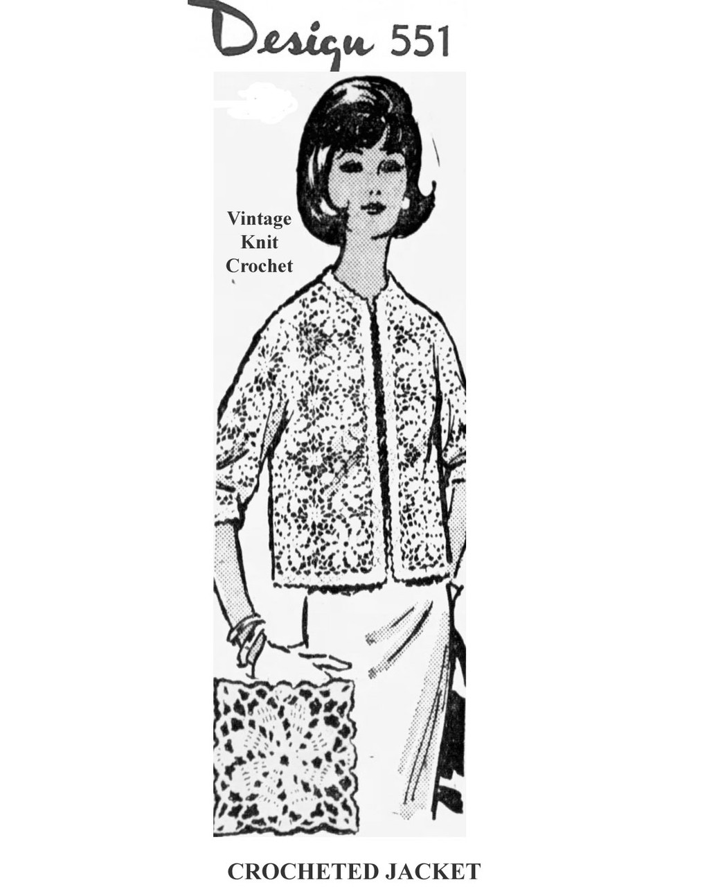 Plus Size Crocheted Jacket Pattern of Lace Medallions, Design 551

