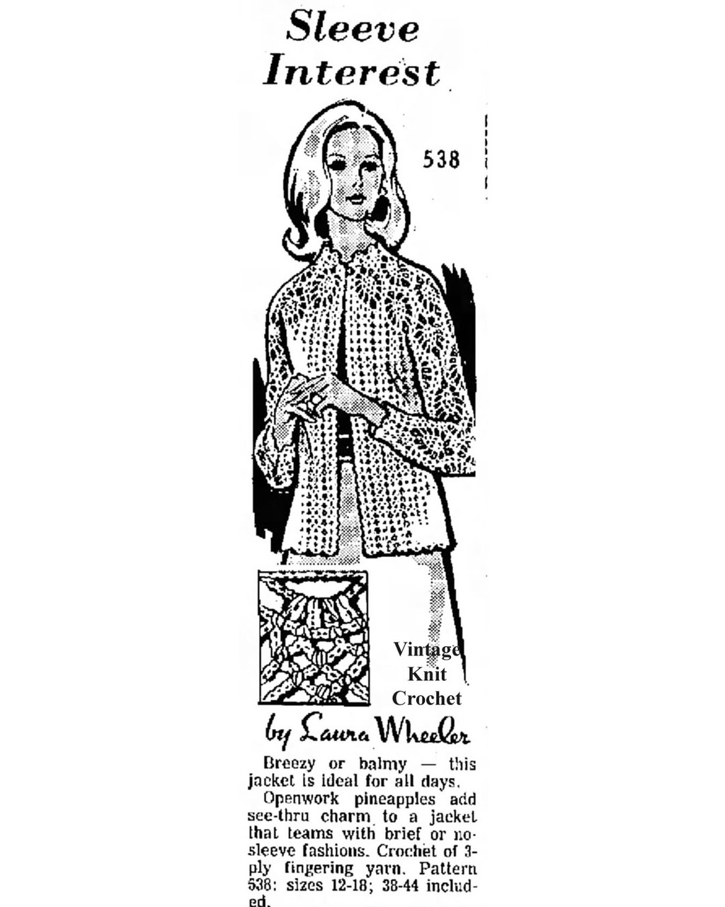 Mail Order Design 538 Crochet Pineapple Jacket Newspaper Advertisement