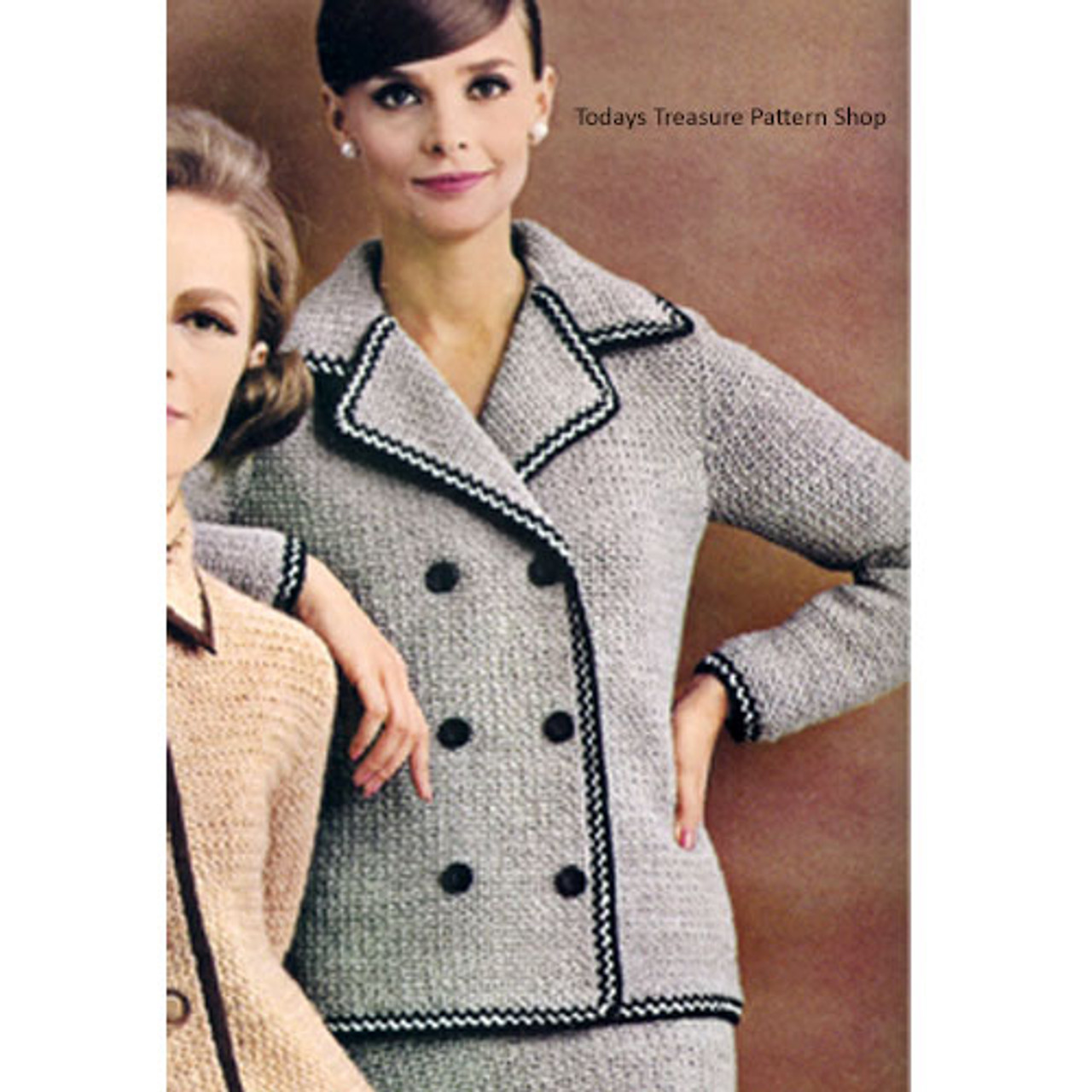 Double Breasted Crocheted Suit Jacket Skirt Pattern