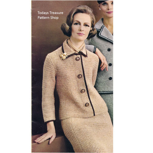 Two Piece Suit Crochet Pattern Jacket Skirt 756-2