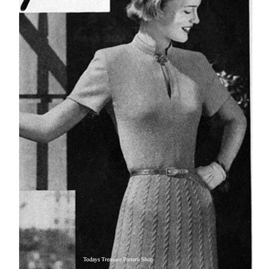 Vintage Cable Dress Knitting Pattern Short Sleeves