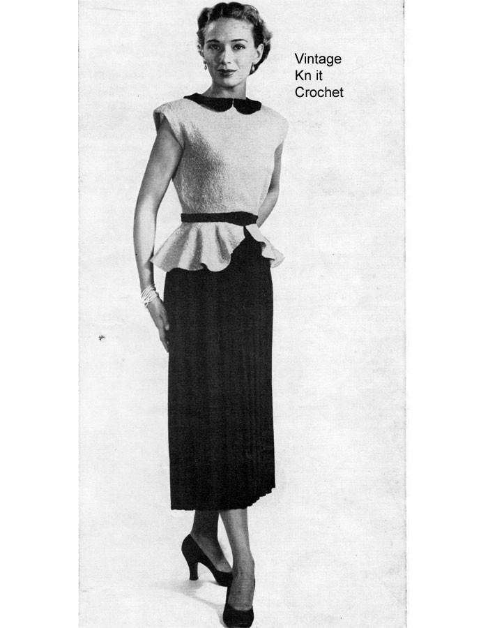 Knitted Two Piece Dress Pattern, Vintage Peplum Knitted Two Piece Dress Pattern, Vintage Peplum