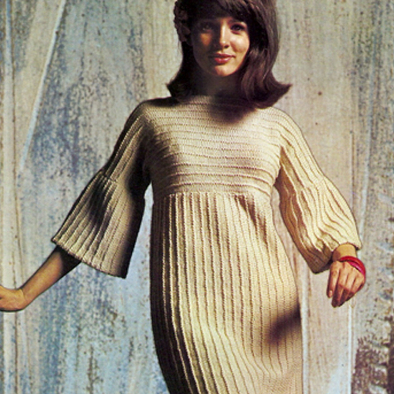 Bell Sleeve Dress Knitting Pattern, Vintage 1960s