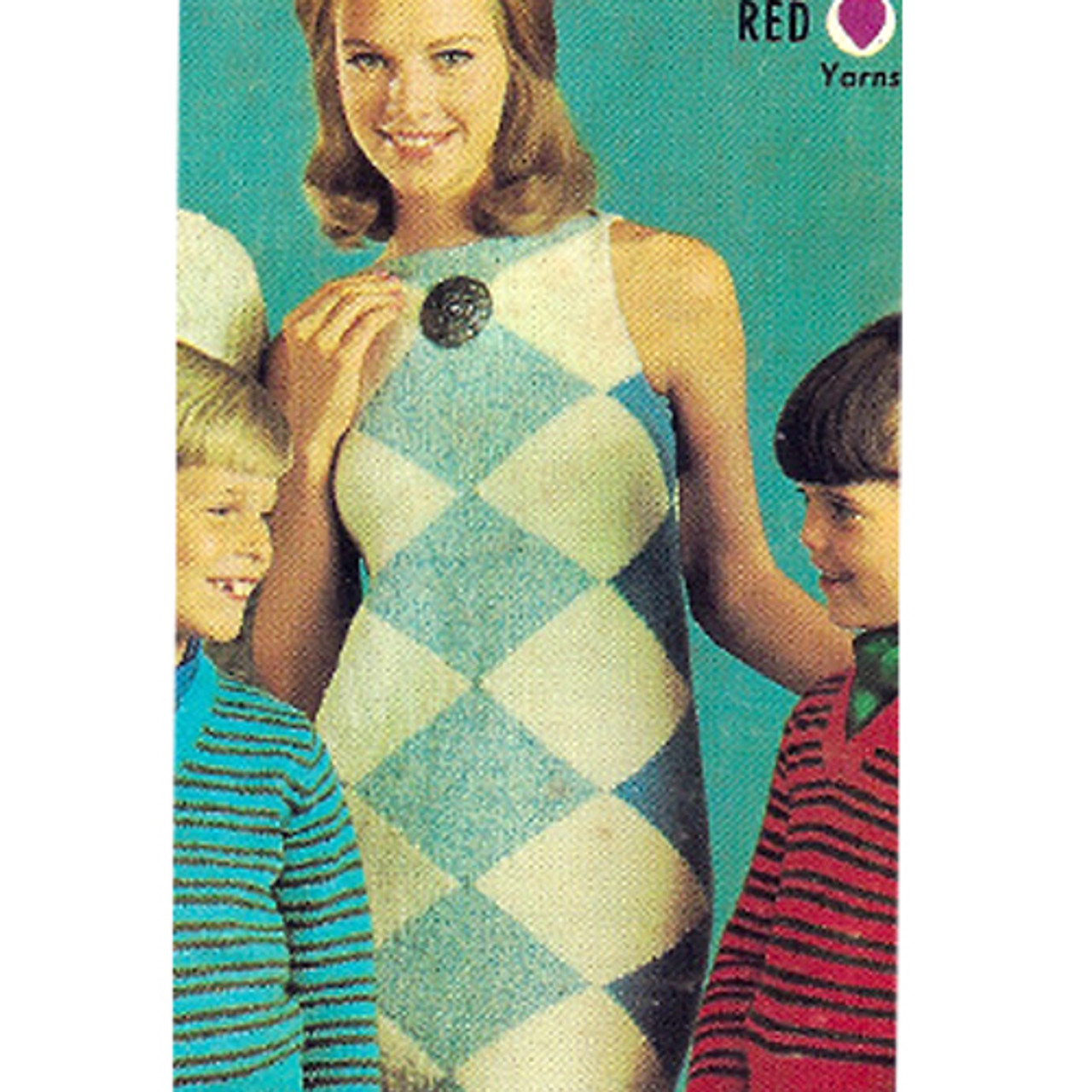 Sleeveless Knitted Argyle Dress pattern, Vintage 1960s