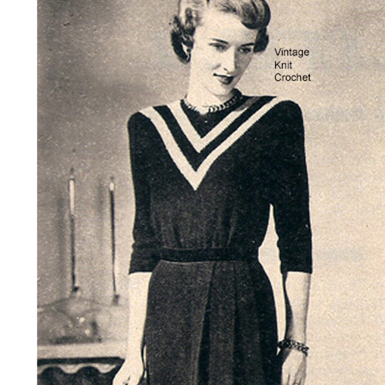 Vintage 1940's Knitted Stripe Yoke Dress Pattern