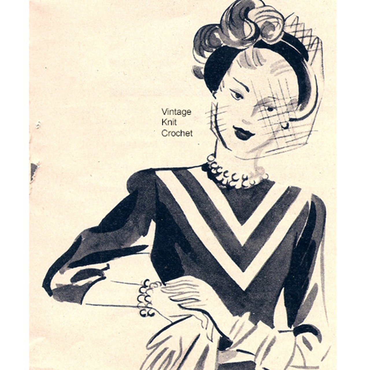 Knitted V-Bodice Dress Pattern Side Drape Vintage 1940s
