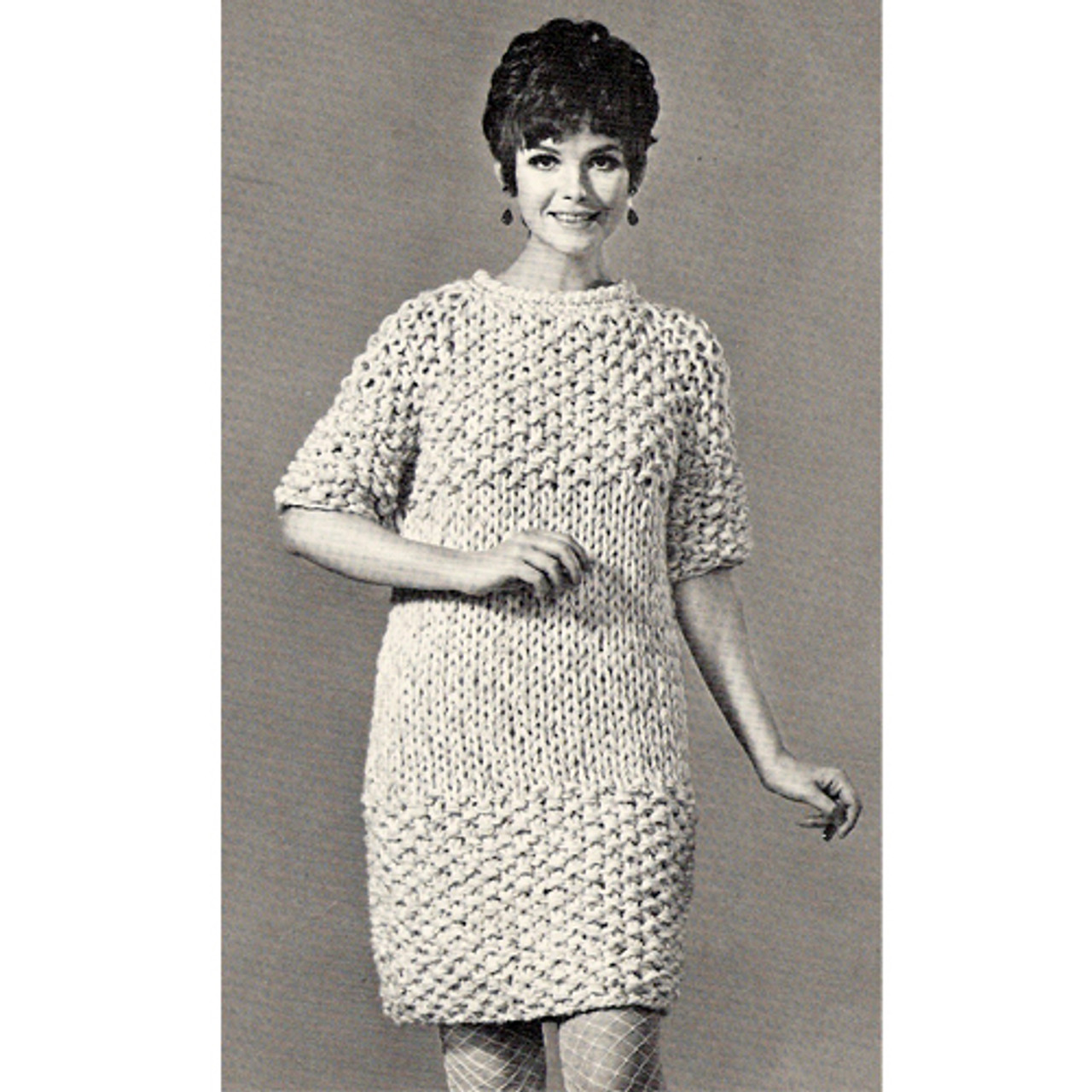 Knitted Moss Stitch Dress pattern with Short Sleevess