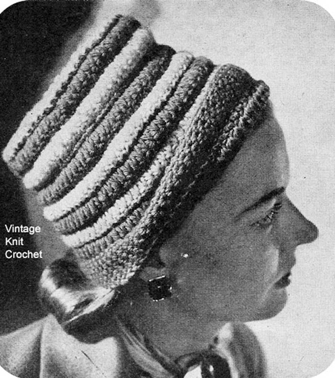 Vintage Toque Hat Pattern, Two Tone Stripe