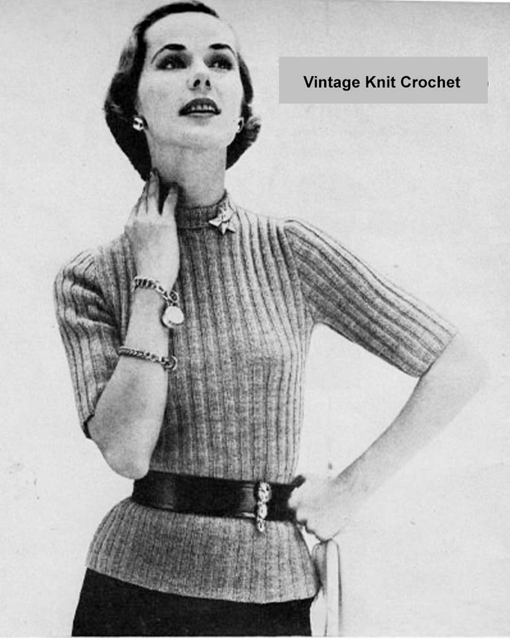 Knitted Rib Pullover Jumper Pattern Vintage 1950s