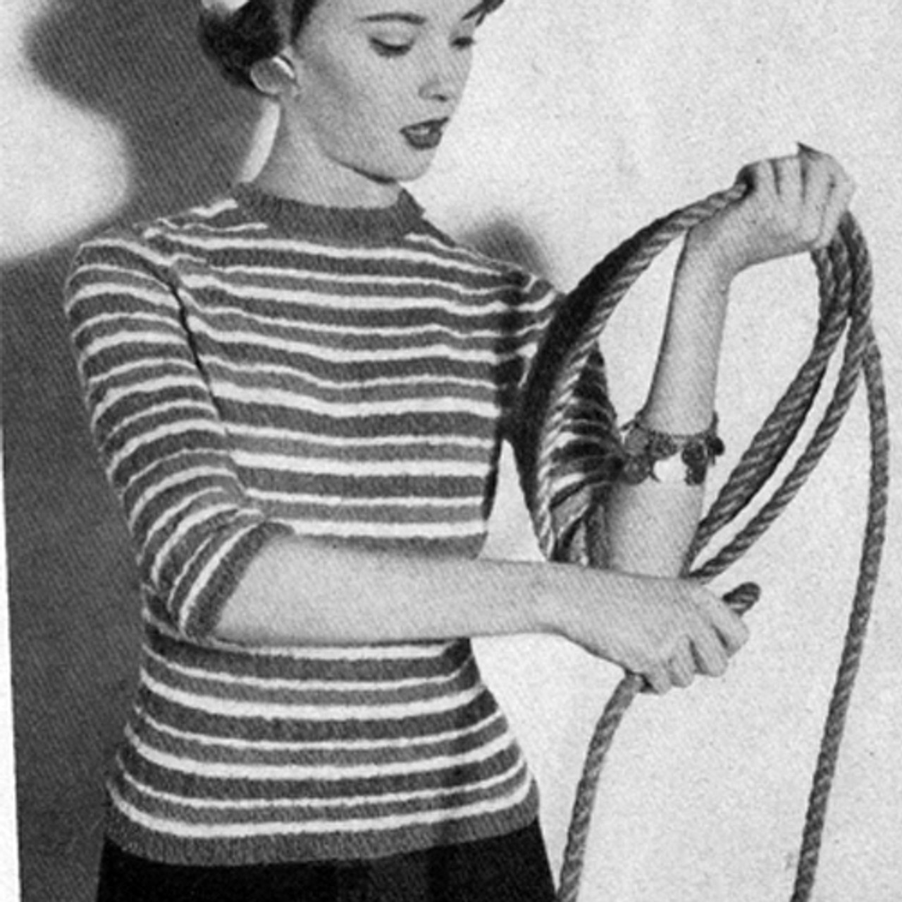 Knitting Pattern Striped Pullover with Elbow Sleeves