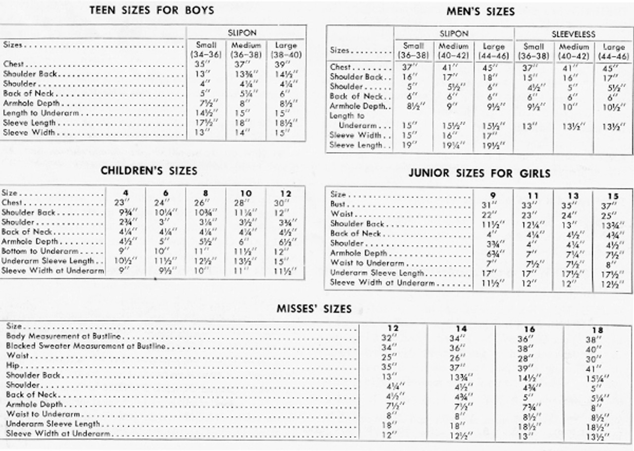 Bernat Knitting Size Chart