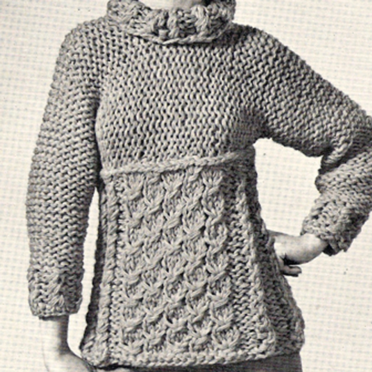 Knitted Roll Neck Pullover Pattern, Vintage 1960s