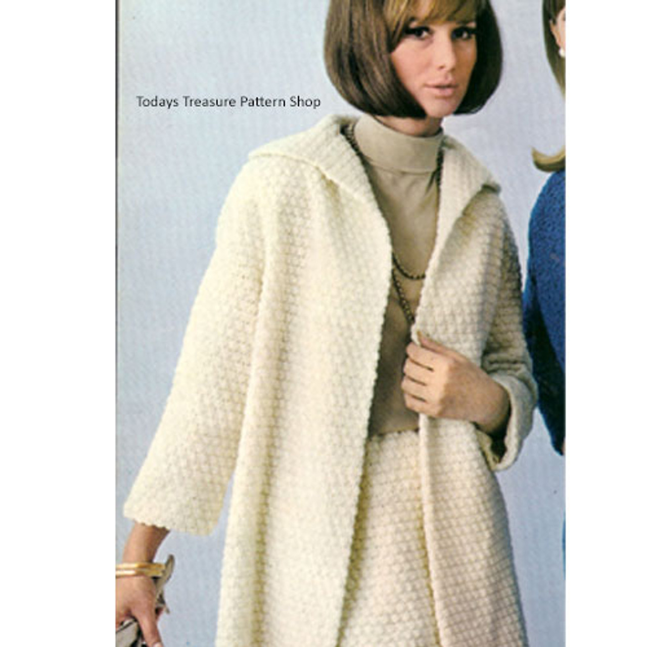 Open Front Crocheted Coat Pattern, Vintage 1960s