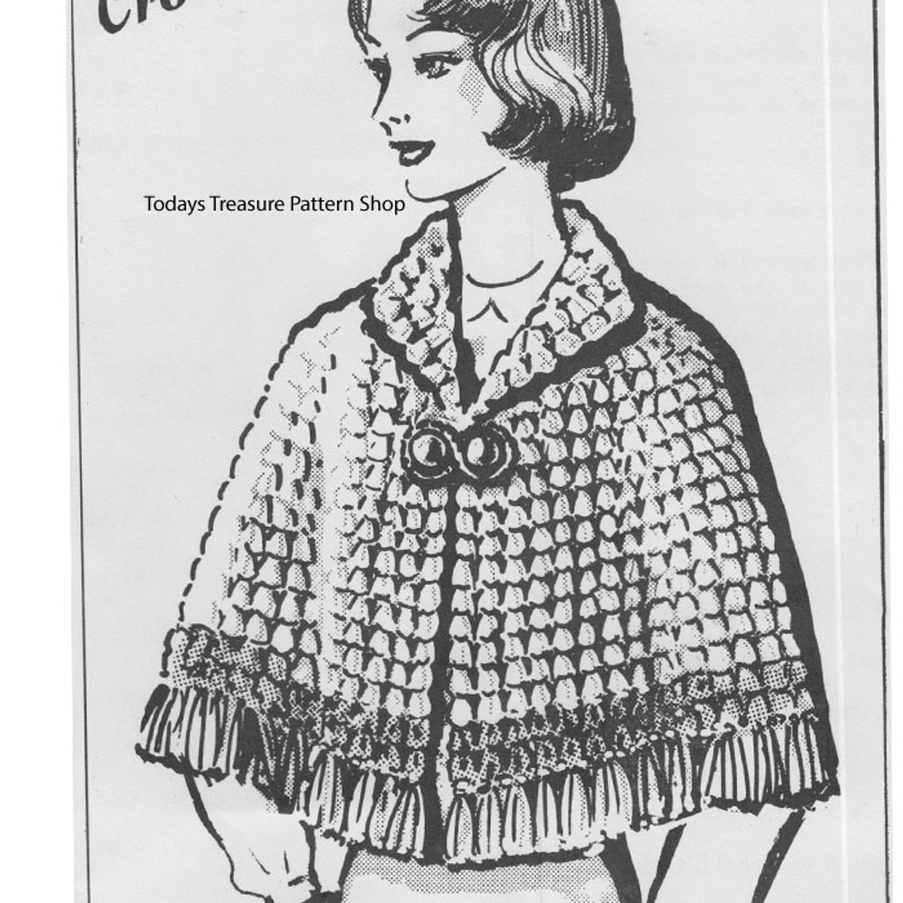 Anne Cabots 5946, Crochet Fringed Cape Pattern