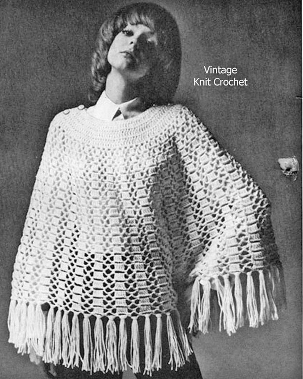 Crocheted Fringed Poncho Pattern Design 854